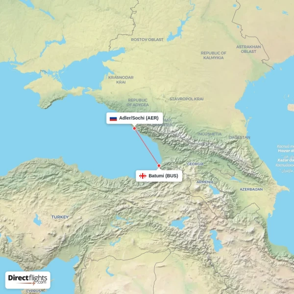 Adler/Sochi - Batumi direct flight map