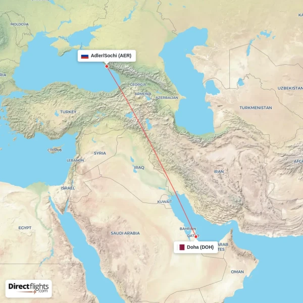 Adler/Sochi - Doha direct flight map