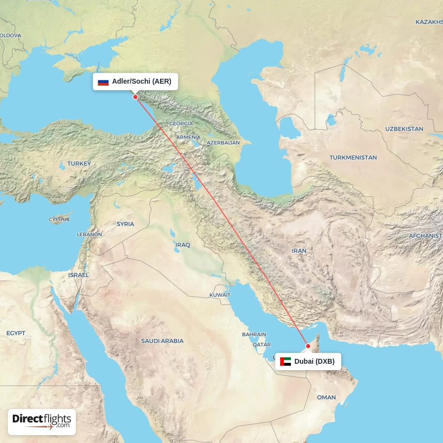 AER - DXB route map