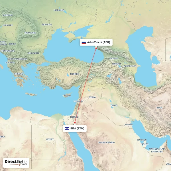 Adler/Sochi - Eilat direct flight map