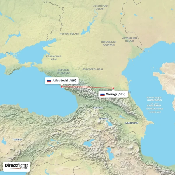 Adler/Sochi - Groznyy direct flight map