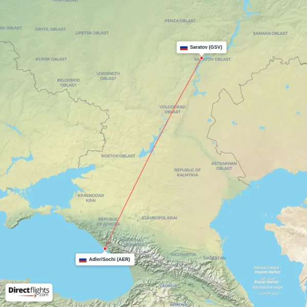 Adler/Sochi - Saratov direct flight map