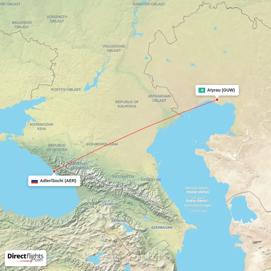 AER - GUW route map
