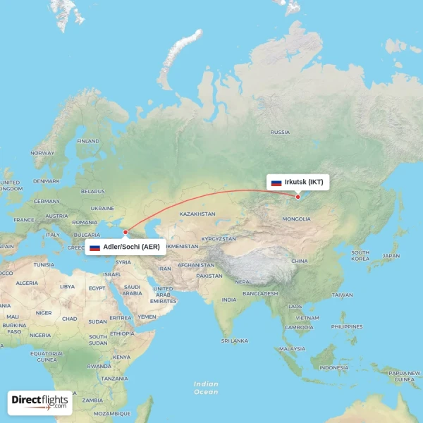 Adler/Sochi - Irkutsk direct flight map