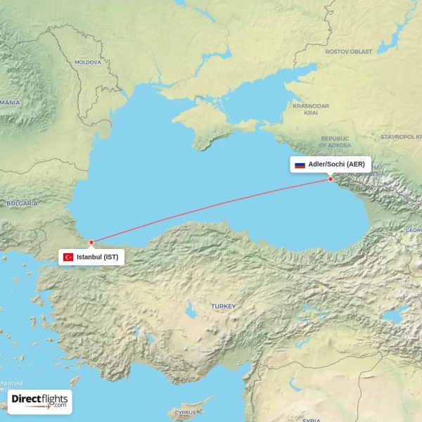 Adler/Sochi - Istanbul direct flight map