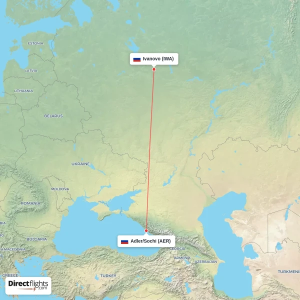 Adler/Sochi - Ivanovo direct flight map