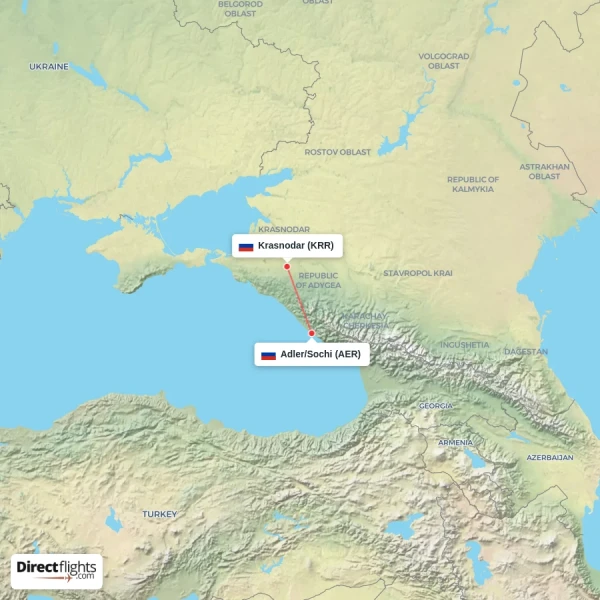 Adler/Sochi - Krasnodar direct flight map