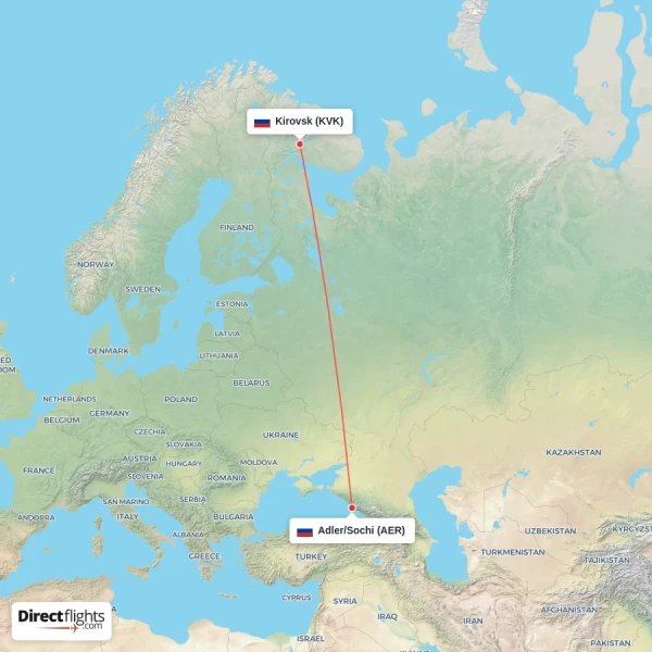 Adler/Sochi - Kirovsk direct flight map