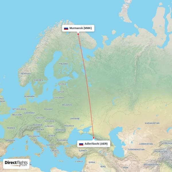Adler/Sochi - Murmansk direct flight map