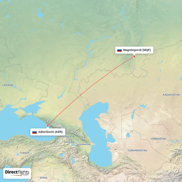 Adler/Sochi - Magnitogorsk direct flight map