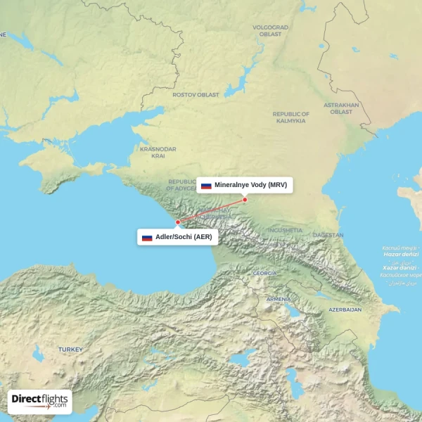 Adler/Sochi - Mineralnye Vody direct flight map