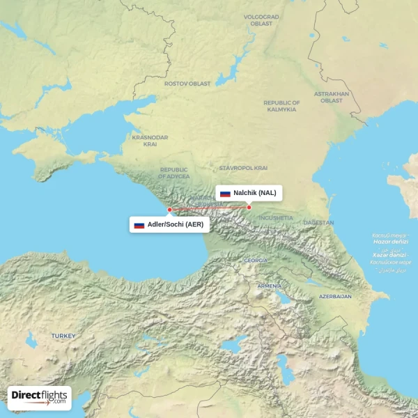 Adler/Sochi - Nalchik direct flight map