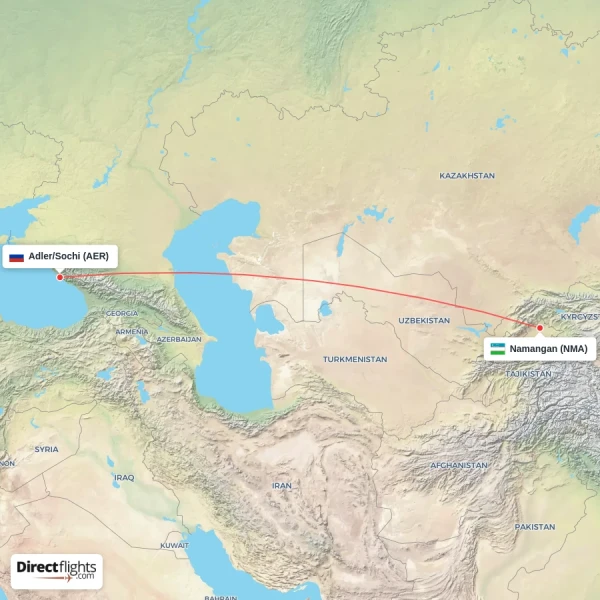 Adler/Sochi - Namangan direct flight map