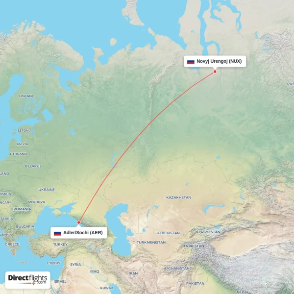 Adler/Sochi - Novyj Urengoj direct flight map