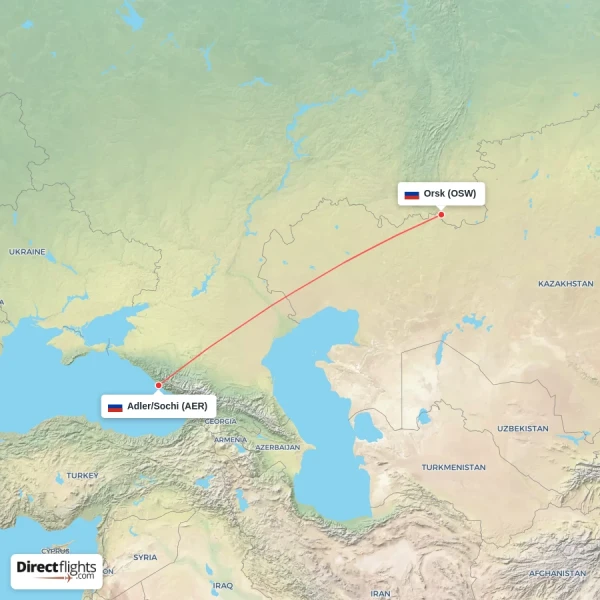Adler/Sochi - Orsk direct flight map