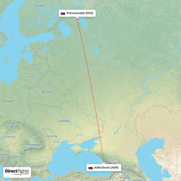 Adler/Sochi - Petrozavodsk direct flight map