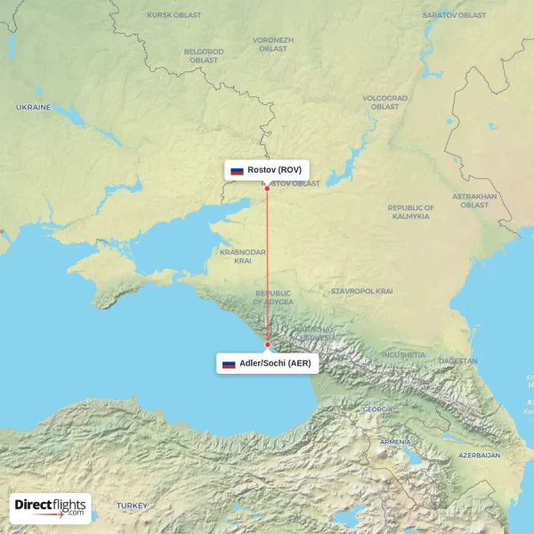 Adler/Sochi - Rostov direct flight map