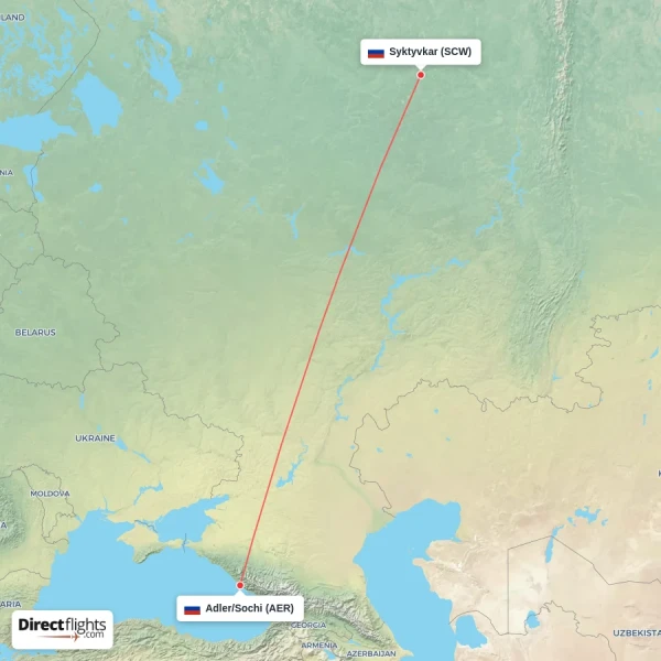 Adler/Sochi - Syktyvkar direct flight map