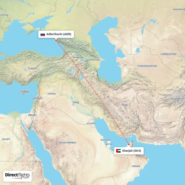 Adler/Sochi - Sharjah direct flight map