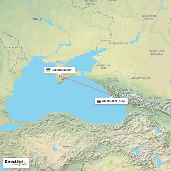 Adler/Sochi - Simferopol direct flight map