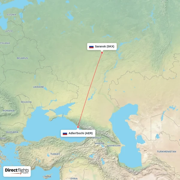 Adler/Sochi - Saransk direct flight map