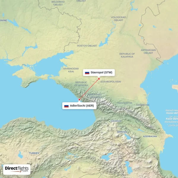 Adler/Sochi - Stavropol direct flight map