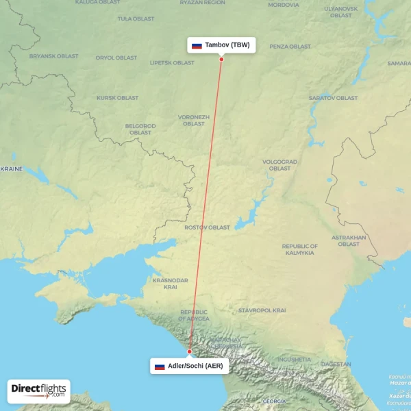 Adler/Sochi - Tambov direct flight map