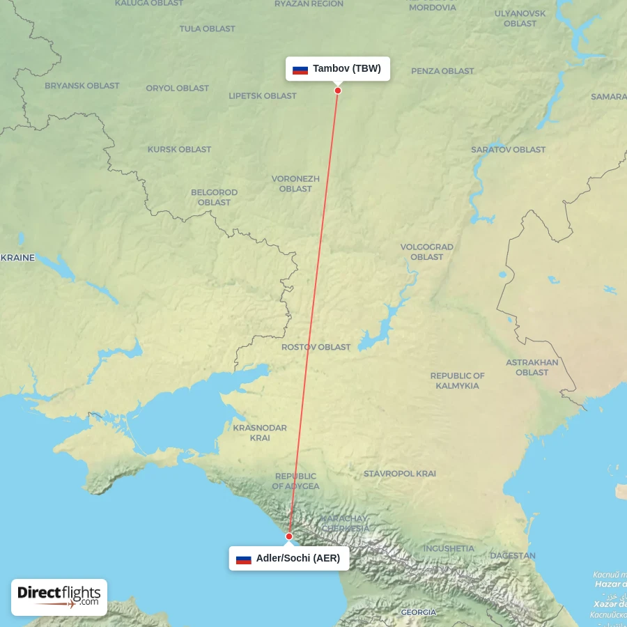 AER - TBW route map