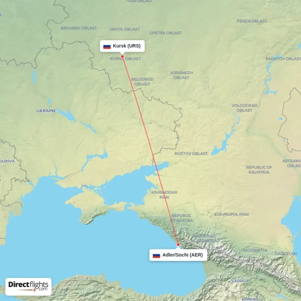 Adler/Sochi - Kursk direct flight map