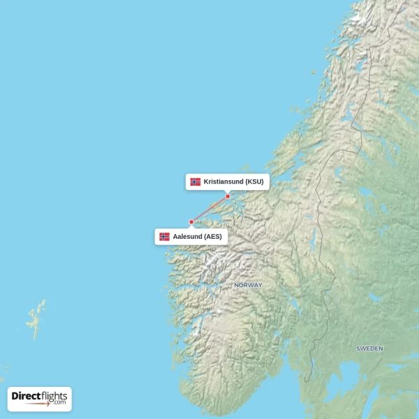 Aalesund - Kristiansund direct flight map