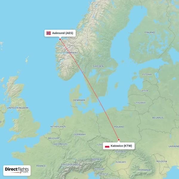 Aalesund - Katowice direct flight map