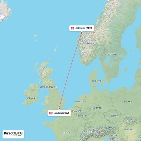 Aalesund - London direct flight map