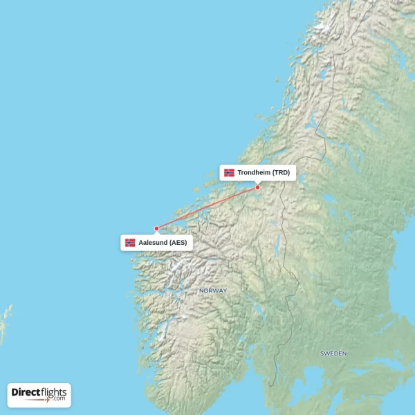 Aalesund - Trondheim direct flight map