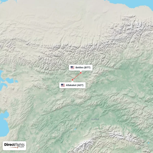 Allakaket - Bettles direct flight map