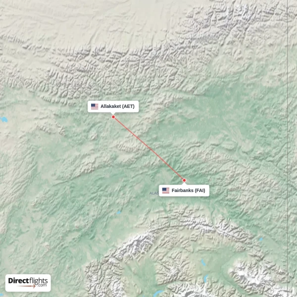 Allakaket - Fairbanks direct flight map