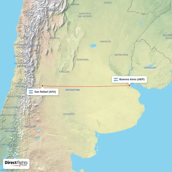 San Rafael - Buenos Aires direct flight map