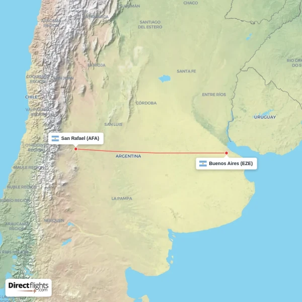 San Rafael - Buenos Aires direct flight map