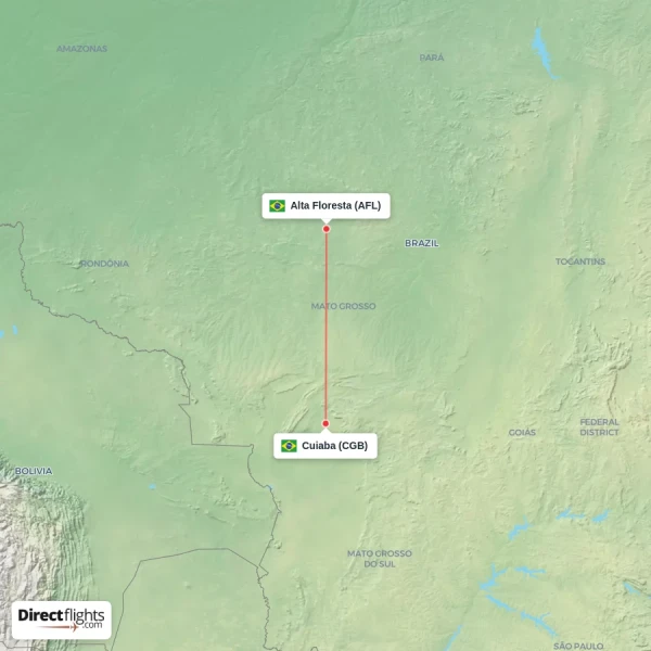 Alta Floresta - Cuiaba direct flight map