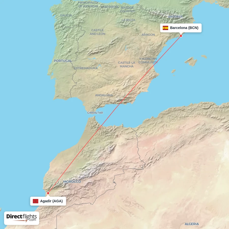 AGA - BCN route map