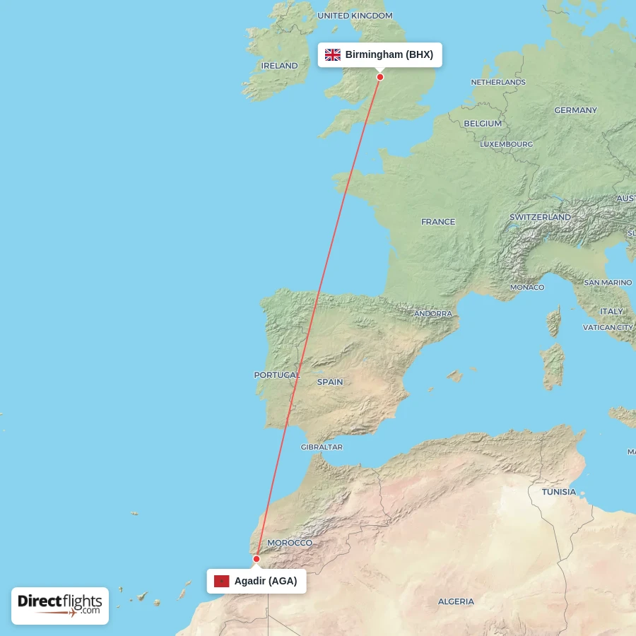 AGA - BHX route map