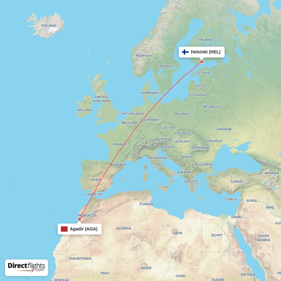 AGA - HEL route map