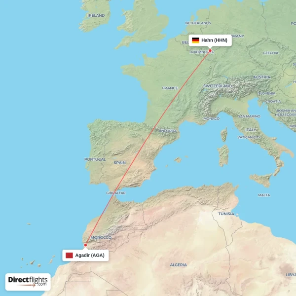 Agadir - Hahn direct flight map