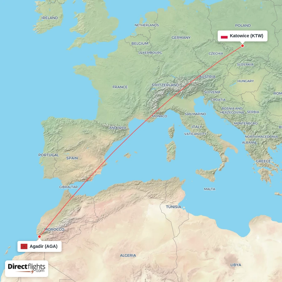 AGA - KTW route map