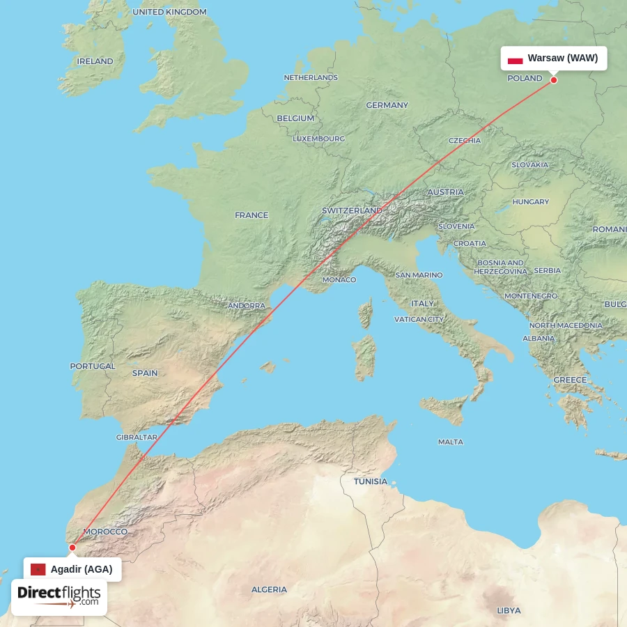AGA - WAW route map