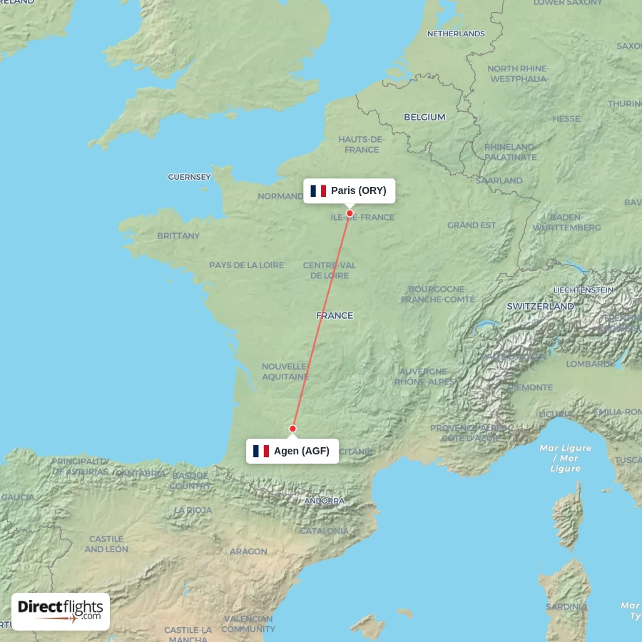 AGF - ORY route map