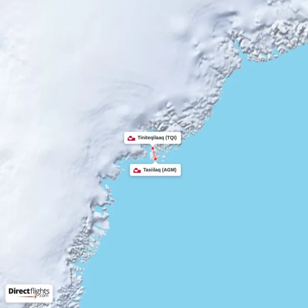 Tasiilaq - Tiniteqilaaq direct flight map