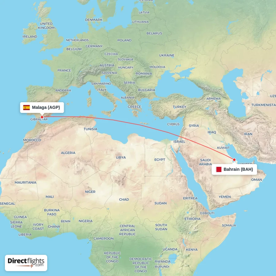 AGP - BAH route map