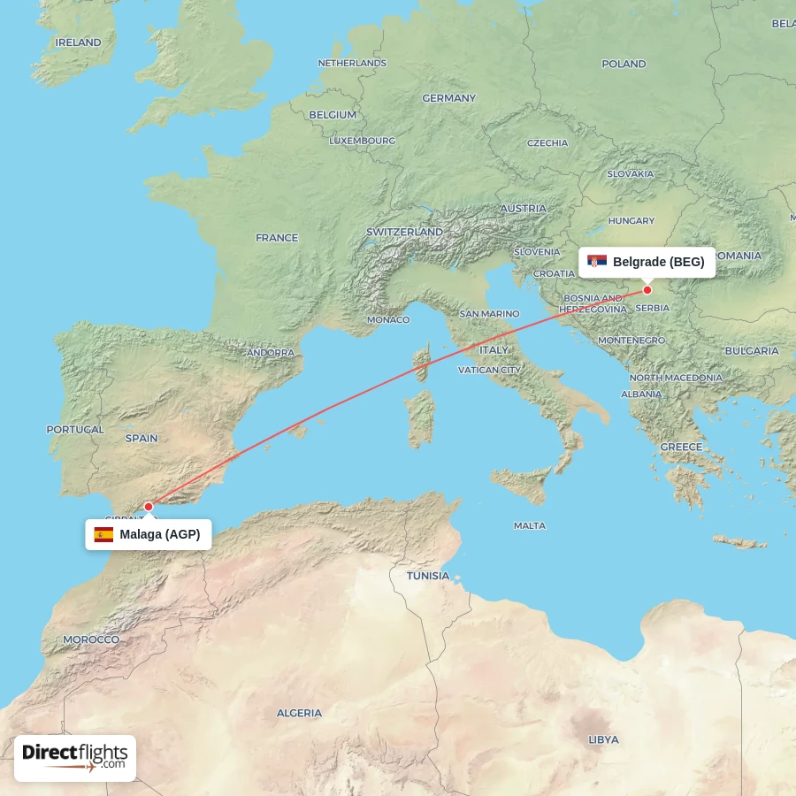 AGP - BEG route map