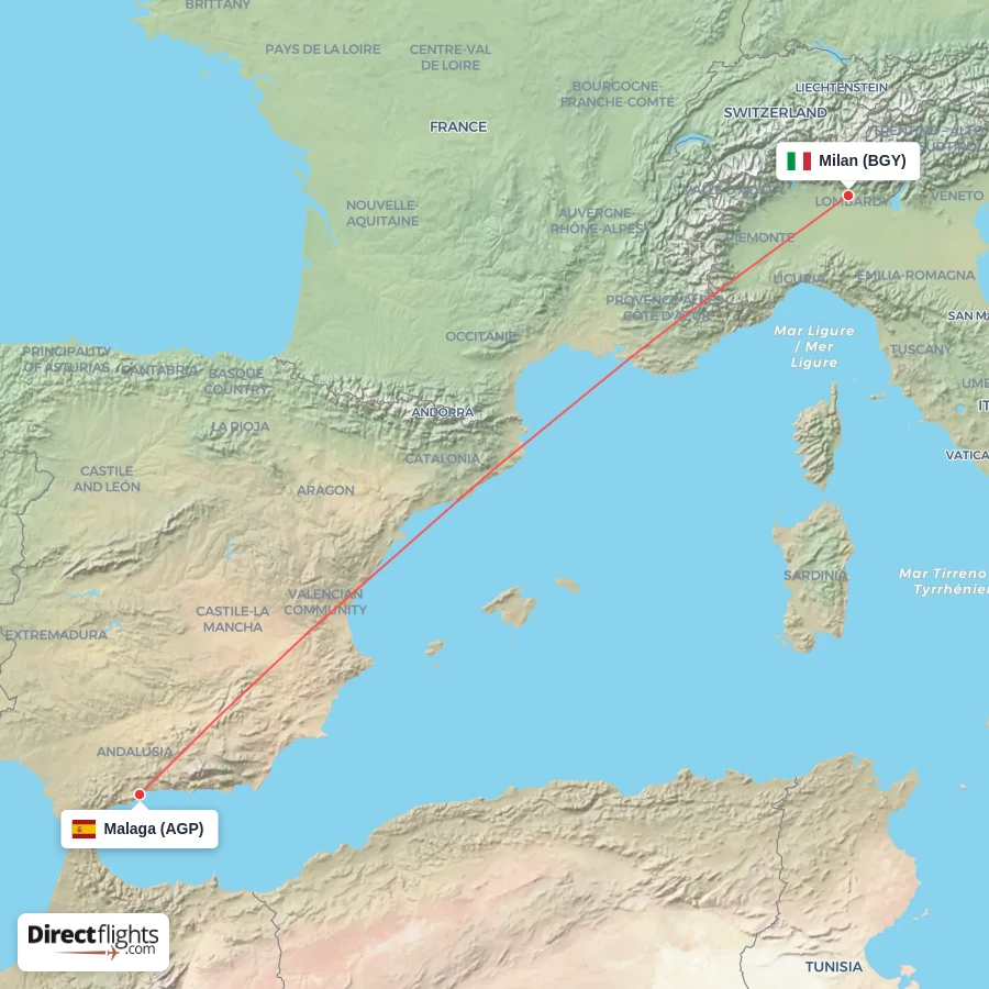 AGP - BGY route map