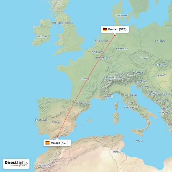Malaga - Bremen direct flight map